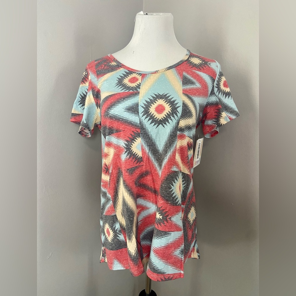 LuLaRoe Classic T Shirt NWT Red with Multicolored Aztec Southwestern Pattern